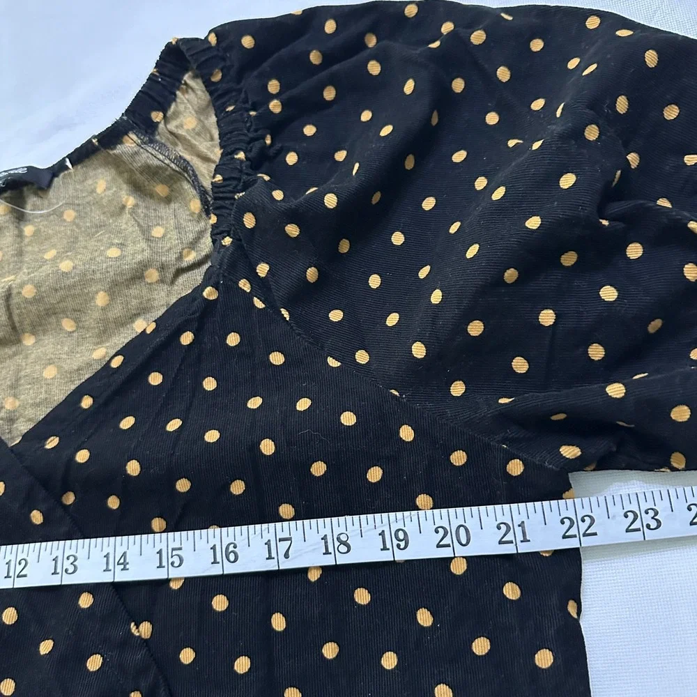 Madewell Polka Dot Corduroy Wrap Top XL Black Cottagecore Whimsigoth Academia
